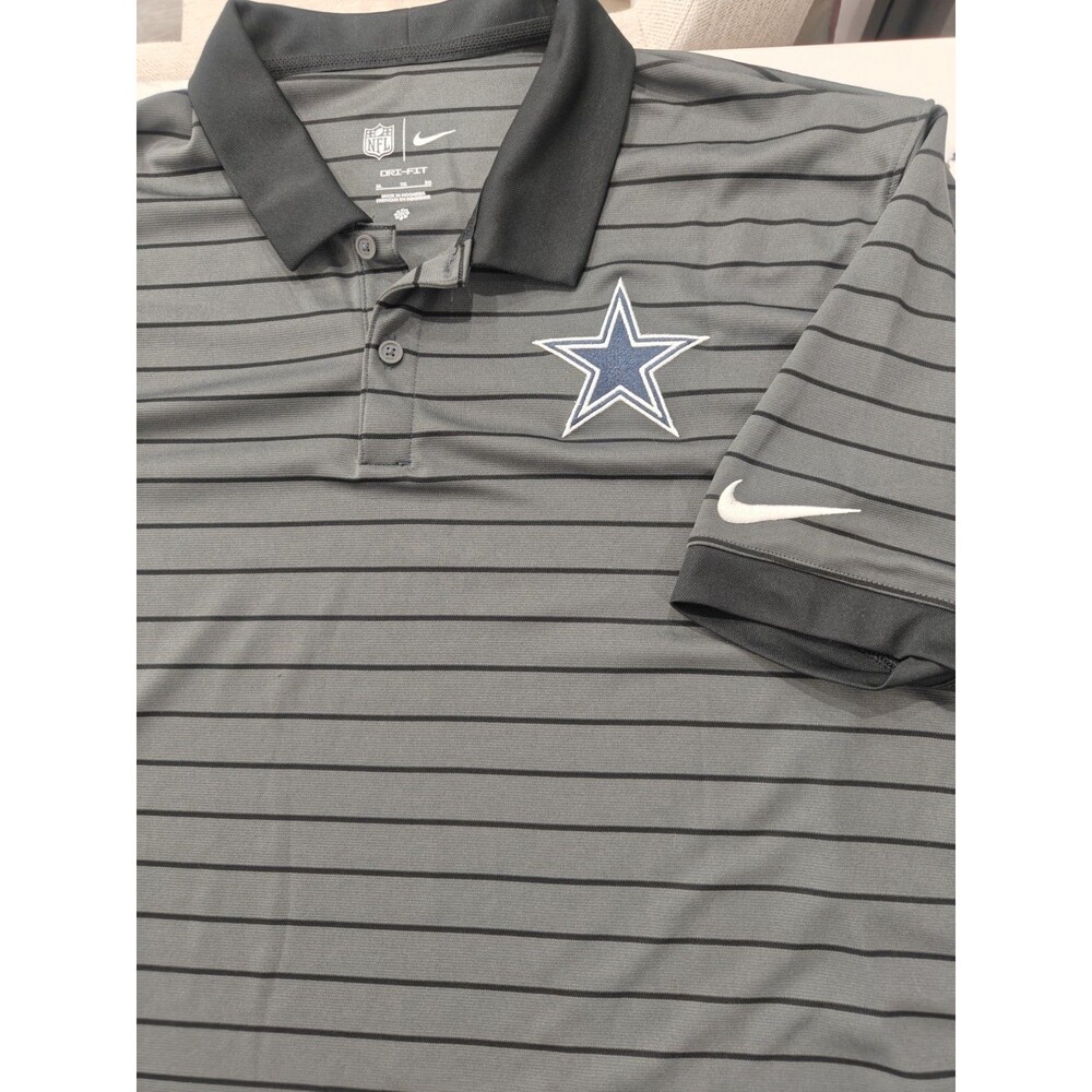 NIKE DALLAS COWBOYS Polo Shirt Mens XL Gray Stripe Dri-Fit Golf Modern NFL